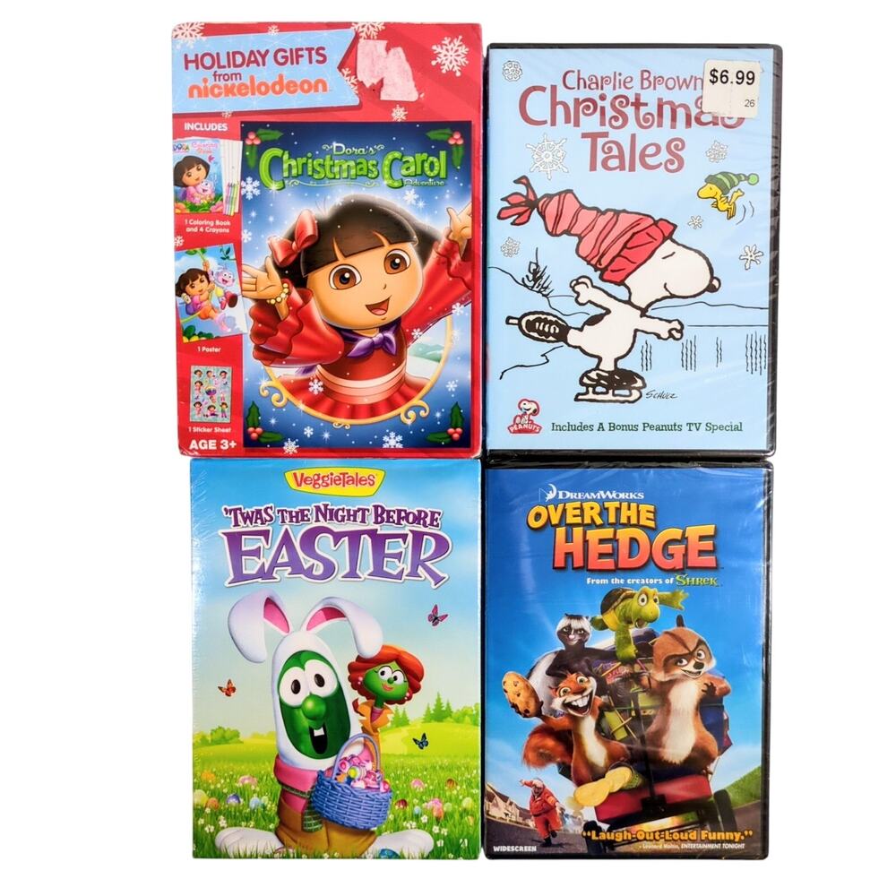 Kids Christmas Easter Movie DVD Lot Dora Charlie Brown VeggieTales Over the